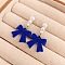 Bowknot Alloy Flocking Dangle Stud Earrings, with Imitation Pearl, Golden, Blue, 36x21mm