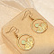 304 Stainless Steel Flat Round with Mountain Dangle Earrings, Real 18K Gold Plated, 44x25mm