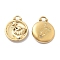 PVD Vacuum Plating 304 Stainless Steel Rhinestone Pendants, Flat Round with Constellations Charm, Real 18K Gold Plated, Leo, 20.5x16.5x3.5mm, Hole: 2.5mm