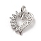 Brass Micro Pave Cubic Zirconia Pendants, Long-Lasting Plated, Lead Free & Cadmium Free, Platinum, Heart, Clear, 22x18x5mm, Hole: 2.5X3mm