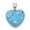 Brass Micro Pave Rhinestone Pendants, with Enamel, Long-Lasting Plated, Heart, Platinum, 17.5x17.5x3mm, Hole: 4.5mm