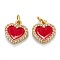 Brass Micro Pave Clear Cubic Zirconia Pendants, with Enamel, Real 18K Gold Plated, Long-Lasting Plated, Heart, Red, 12x11x2mm, Hole: 3.2mm