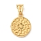 304 Stainless Steel Pendants, Flat Round with Wheel, Manual Polishing, Ion Plating(IP), Real 18K Gold Plated, 23x18.5x4mm, Hole: 5x8mm
