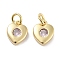 Brass Micro Pave Cubic Zirconia Charms, Cadmium Free & Nickel Free & Lead Free, with Jump Ring, Heart, Real 18K Gold Plated, Pink, 8x6.5x2.5mm, Hole: 2.5mm