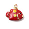 Brass Enamel Pendants, Fish Charms, Long-Lasting Plated, Cadmium Free & Lead Free, with Jump Ring, Golden, Red, 13x16x5mm, Hole: 3mm
