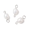 Natural Cultured Freshwater Pearl Rice Connector Charms, with 304 Stainless Steel Double Loops, Creamy White, Stainless Steel Color, 13.5~14.5x5.5~6.5mm, Hole: 1.8~2.5mm