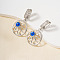 Brass Cubic Zirconia Evil Eye Hoop Earrings, with Enamel, Platinum, Blue, 39x21mm