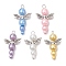 Pearlized Glass Pearl Bead Pendants, Angel, with Alloy Wings and Copper Wire, Mixed Color, 33x30x8mm, Hole: 3mm