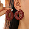 Spray Printed Alloy Stud Earrings, Dark Red, Oval, 50mm