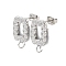 304 Stainless Steel Stud Earring Findings, Rectangle, Stainless Steel Color, 18x11x14.5mm, Hole: 2.5mm