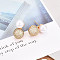 Brass Micro Pave Cubic Zirconia and ABS Imitation Pearl Stud Earrings, Half Round, Real 18K Gold Plated, 22~23x12.5x11~11.5mm, Pin: 0.8mm