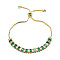 Brass Cubic Zirconia Bolo Tennis Bracelets, Slider Box Chains Bracelets, Golden, Green, 10-1/4 inch(26cm)