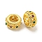 Rack Plating Brass Micro Pave Colorful Cubic Zirconia European Beads, Large Hole Beads, Long-Lasting Plated, Lead Free & Cadmium Free, Rondelle, Real 18K Gold Plated, 7.8x4mm, Hole: 4mm