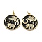 Brass Micro Pave Cubic Zirconia Pendants, with Enamel, Flat Round with Elephant Charms, with Jump Ring, Real 18K Gold Plated, 21.5x19x2.5mm, Hole: 3mm