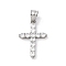 304 Stainless Steel Cubic Zirconia Pendants, Cross Charms, Stainless Steel Color, 25.5x17x3mm, Hole: 5x4.2mm