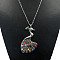 Alloy Rhinestone Pendant Necklaces, Platinum, Peacock