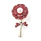 Zinc Alloy Crystal Rhinestone Brooches, Flower Enamel Pins with Plastic Beads for Women, Golden, Dark Red, 46x23mm