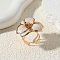 Iron Cuff Open Rings for Women, Flower, with Enamel, Golden, White, Inner Diameter: 18mm