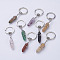 Natural/Synthetic Mixed Stone Pointed Keychain, with Iron Key Rings, Brass & Alloy Finding, Bullet, Platinum, 70~75mm, 38~44x10~11mm