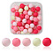 70Pcs Rubberized Style Acrylic Beads, Round, Cerise, 8x7.5mm, Hole: 1.6mm