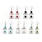 5 Pairs 5 Styles Natural & Synthetic Mixed Gemstone Round Beaded Dangle Earrings, Antique Silver Alloy Heart Fairy Drop Earrings, 55x19.5mm, 1 pair/style