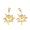 Brass Pendents, Sun Charms, Rack Plating, Lead Free & Cadmium Free, Real 18K Gold Plated, 23x17x2mm, Hole: 4.5mm