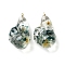 Inner Dried Flower Transparent Resin Pendants, with Brass Finding, Teal, 37.5x22.5x16mm, Hole: 1.6mm