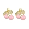 Brass Micro Pave Cubic Zirconia Pendants, Cherry, with Enamel, Lead Free & Cadmium Free, Long-Lasting Plated, Rack Plating, with Jump Ring, Pearl Pink, 23.5x20.5x5mm