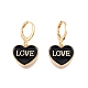 Heart with Word Love Enamel Dangle Leverback Earrings EJEW-N012-108D-2