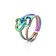 Rainbow Color 304 Stainless Steel Interlocking Heart Cuff Ring RJEW-N038-043M-3