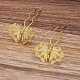 ヘアアクセサリーアイロンヘアフォークのパーツ  真鍮製の蝶のフィリグリーのパーツ  ゴールドカラー  68x12x1.2mm  フィリグリーパーツ：27x40mm OHAR-PW0001-091G-1