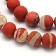 Mattiert runde natürlichen weißen Spitzen rotem Jaspis Perlen Stränge G-N0166-57-10mm-2