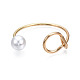 Bracelet manchette ouvert en alliage métallique avec perle en plastique pour femme BJEW-S118-122G-1