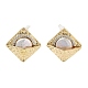 Rhombus Natural Pearl Stud Earrings with Brass Micro Pave Cubic Zirconia and 925 Sterling Silver Pins EJEW-P256-86G-1