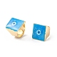 Square Enamel with Evil Eye Wide Band Finger Rings RJEW-A014-02G-M-2
