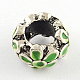Antique Silver Plated Rondelle with Flower Alloy Enamel Beads ENAM-Q421-04-2