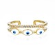 Clear Cubic Zirconia Oval Evil Eye Open Cuff Ring with Enamel for Women RJEW-N035-102-3