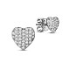 TINYSAND Heart Shaped 925 Sterling Silver Cubic Zirconia Ear Studs TS-E377-S-2