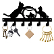 鉄の壁に取り付けられたフックハンガー  6つのフックが付いている装飾的なオーガナイザーラック  バッグ服用キースカーフハンギングホルダー  猫の模様  ガンメタ色  13.5x27cm AJEW-WH0156-110-1