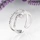 Fashion Korean Style Brass Cubic Zirconia Flower Engagement Wedding Cuff Wide Band Finger Rings RJEW-BB00188-03-3