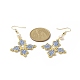 Boucles d'oreilles pendantes croix fleurie perlées de rocailles de verre avec perle coquillage ronde EJEW-MZ00033-5
