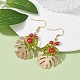 Iron Tropical Leaf Dangle Earrings with Glass Pearl Beaded EJEW-JE05512-3