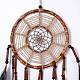 Native Style Bamboo Ring Woven Net/Web with Feather Wall Hanging Decoration HJEW-A001-07-2