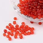 6/0 Perlas de semillas de vidrio, transparente, redondo, rojo, 4mm, agujero: 1.5 mm, aproximamente 496 unidades / 50 g