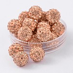 Perles de boule pavé disco , Perles de strass en argile polymère, Grade a, ronde, Light Peach, pp14 (2~2.1mm), 10mm, Trou: 1.0~1.2mm