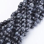 Chapelets de perles de flocon de neige en obsidienne naturelle, ronde, 8mm, trou: environ 1 mm, 15~16 pouce