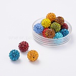 Perles de strass de grade A, Perles de boule pavé disco , résine et de kaolin, ronde, couleur mixte, pp11 (1.7~1.8mm), 10mm, Trou: 1.5mm