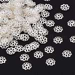 Capuchons de perles en laiton plaqué argent, multi-pétale, environ 6 mm de diamètre, épaisseur de 1.5mm, Trou: 0.8mm