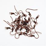Iron Earring Hooks, Ear Wire, with Horizontal Loop, Cadmium Free & Nickel Free & Lead Free, Red Copper, 17~19x0.8mm, Hole: 2mm, 22 Gauge, Pin: 0.6mm