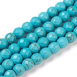 Chapelets de perles en turquoise synthétique, teinte, facette, ronde, 8x7~7.5mm, Trou: 1mm, Environ 50 pcs/chapelet, 13.8 pouce (35.2 cm)
